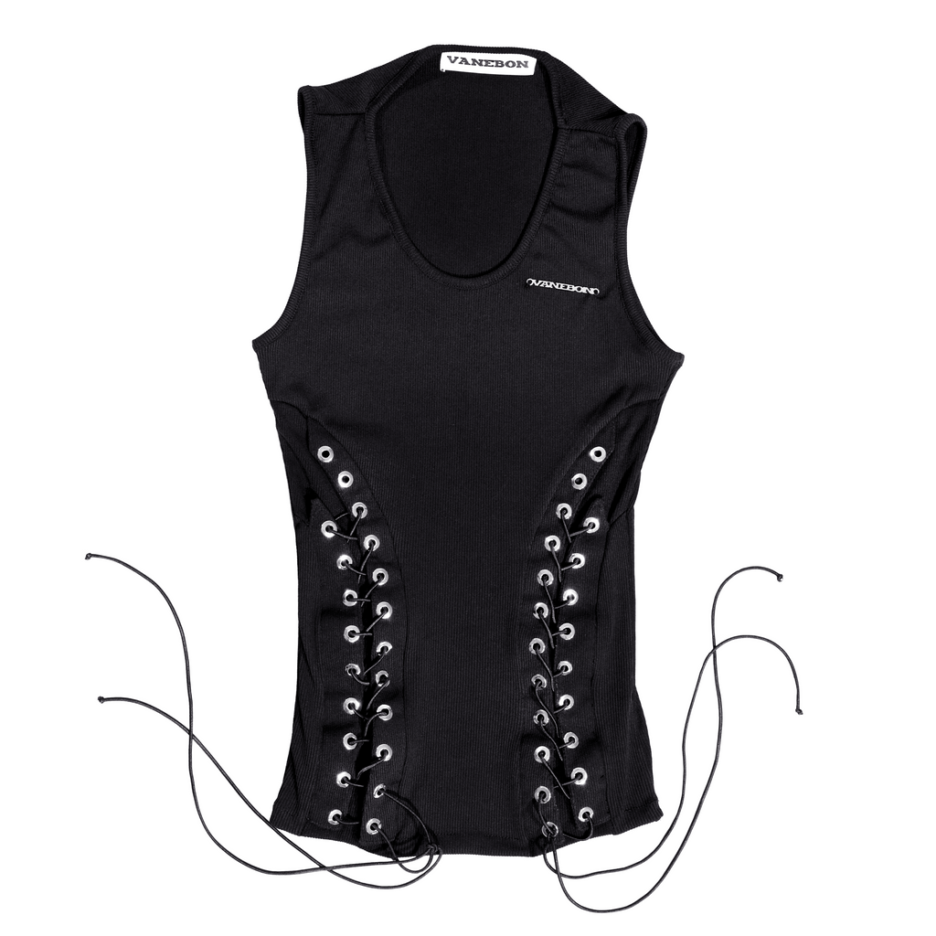 BLACK LACE UP TANK