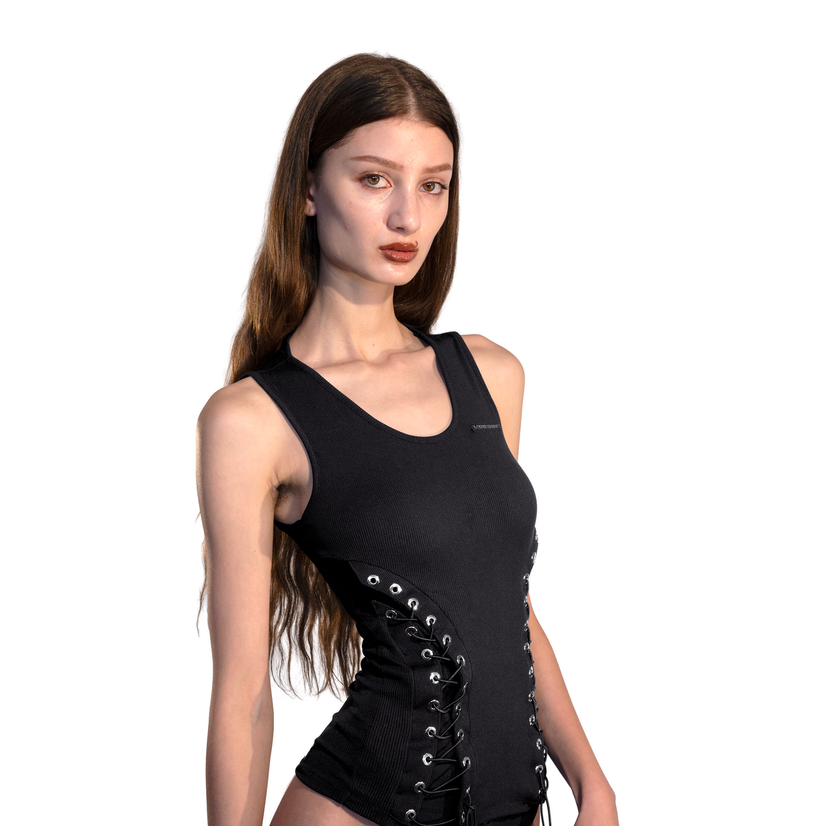 BLACK LACE UP TANK