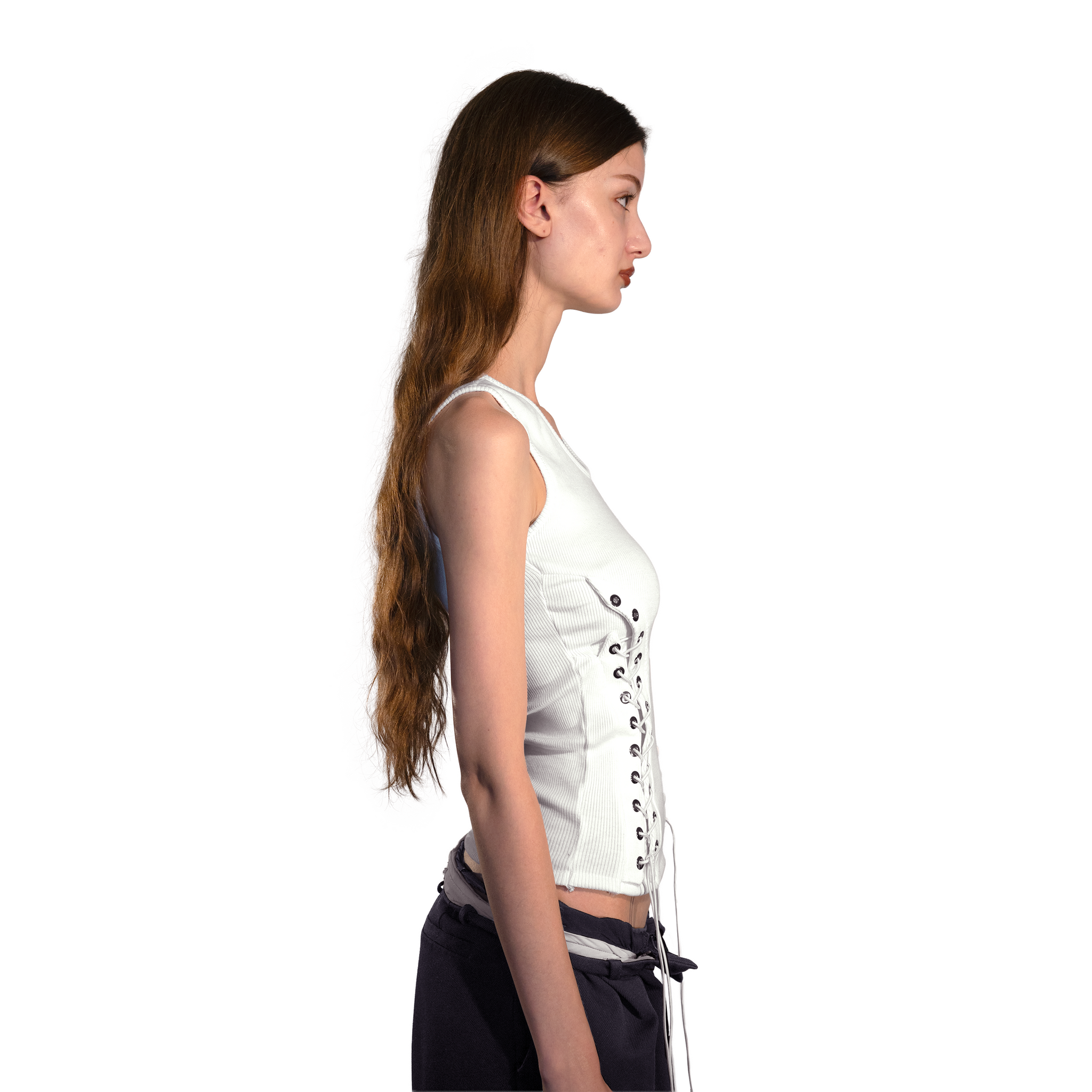White Lace-up Tank