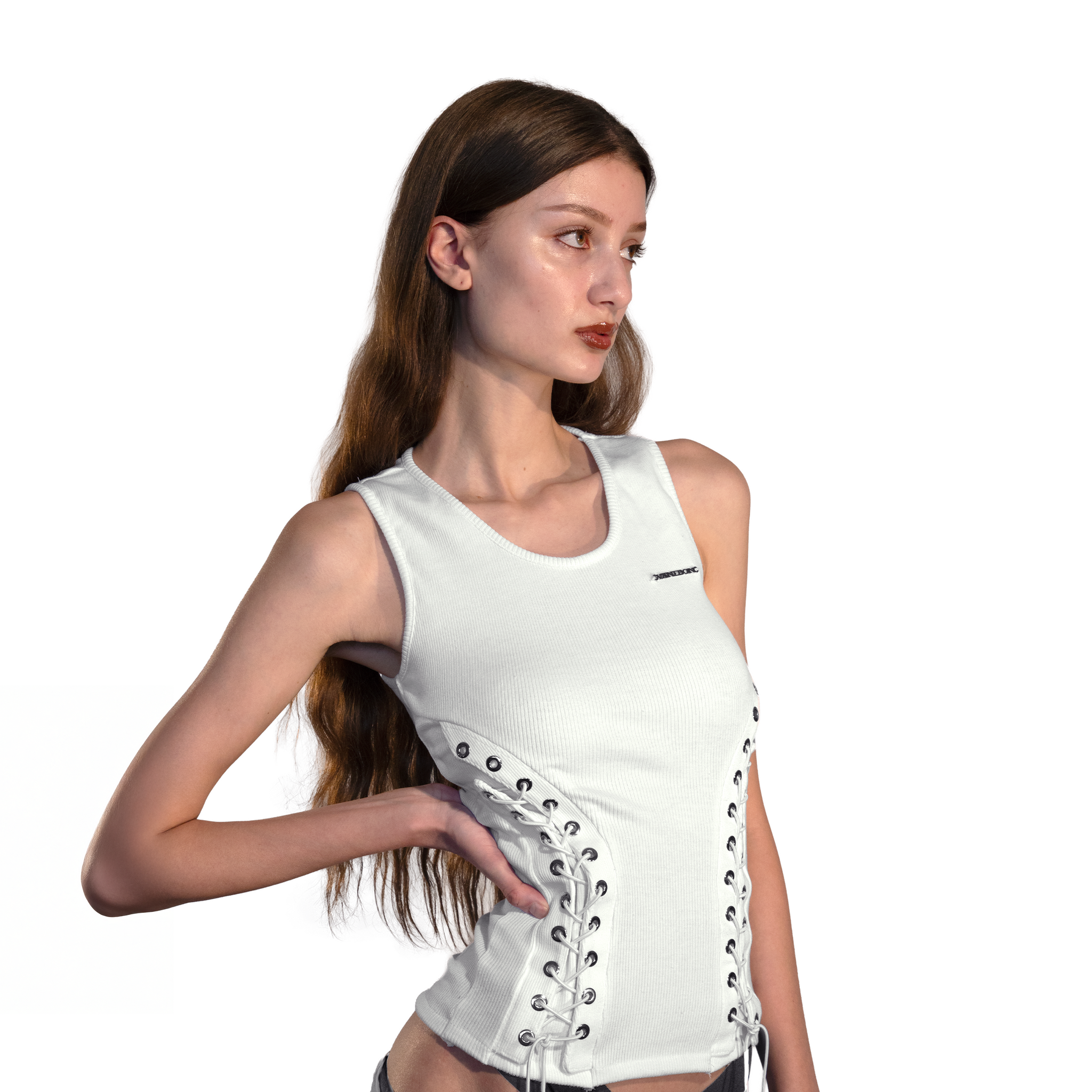 White Lace-up Tank