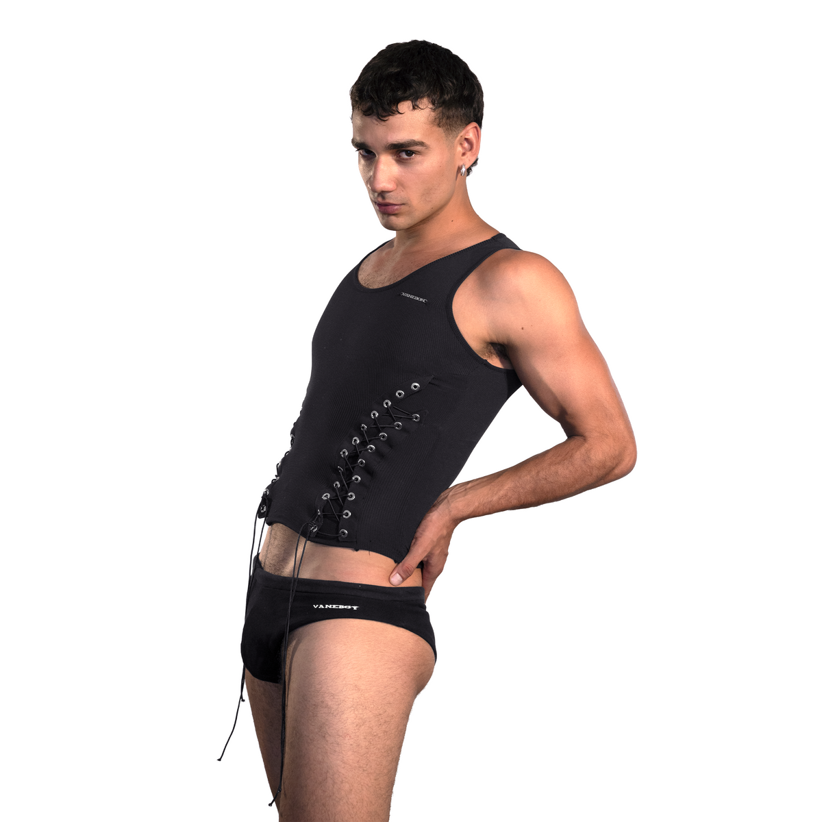 BLACK LACE UP TANK